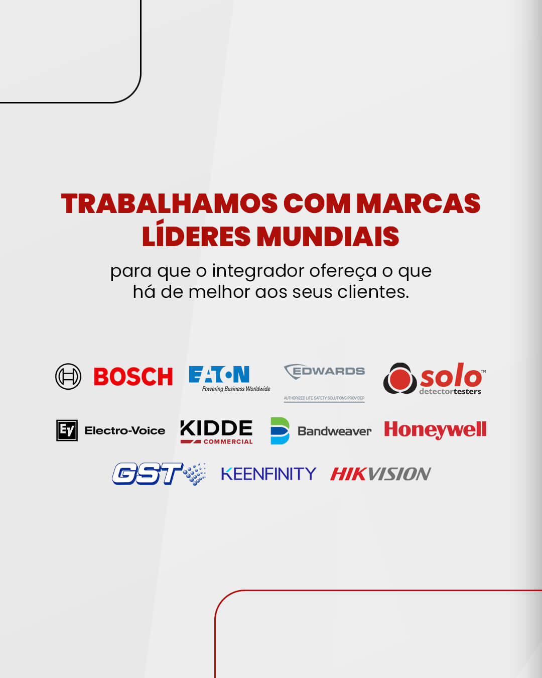 Painel institucional da Danke destacando distribuição de marcas globais como Bosch, Honeywell, Eaton, Edwards e Hikvision.