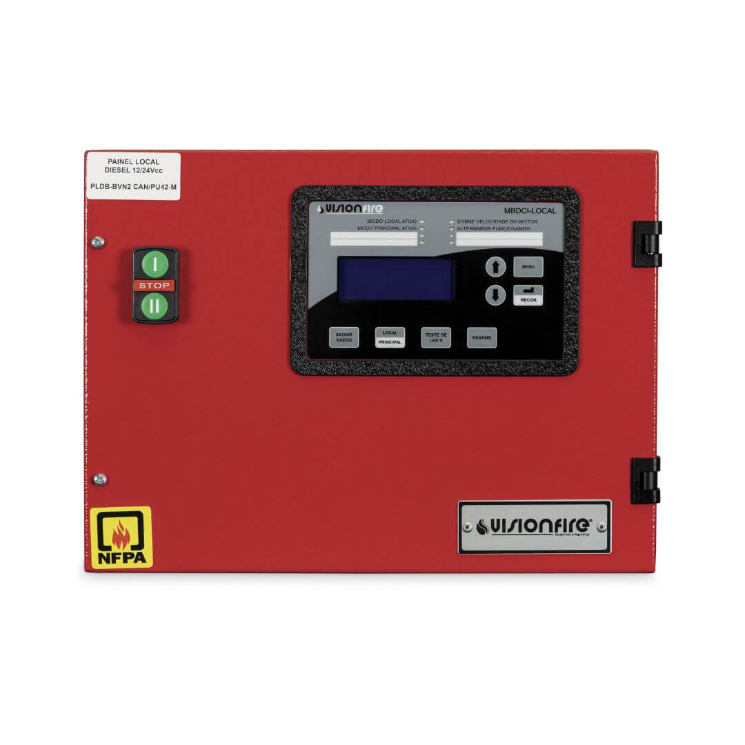 Interface de controle frontal com tela digital do painel de comando local diesel NFPA20 Monpaineis.