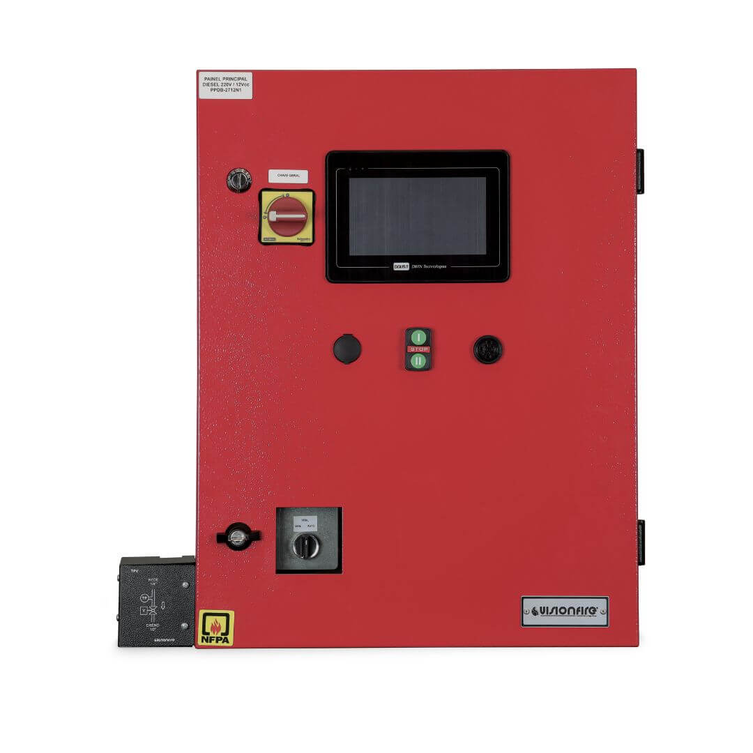 Painel frontal do sistema principal diesel PPDB com destaque para a chave seccionadora geral e comandos.