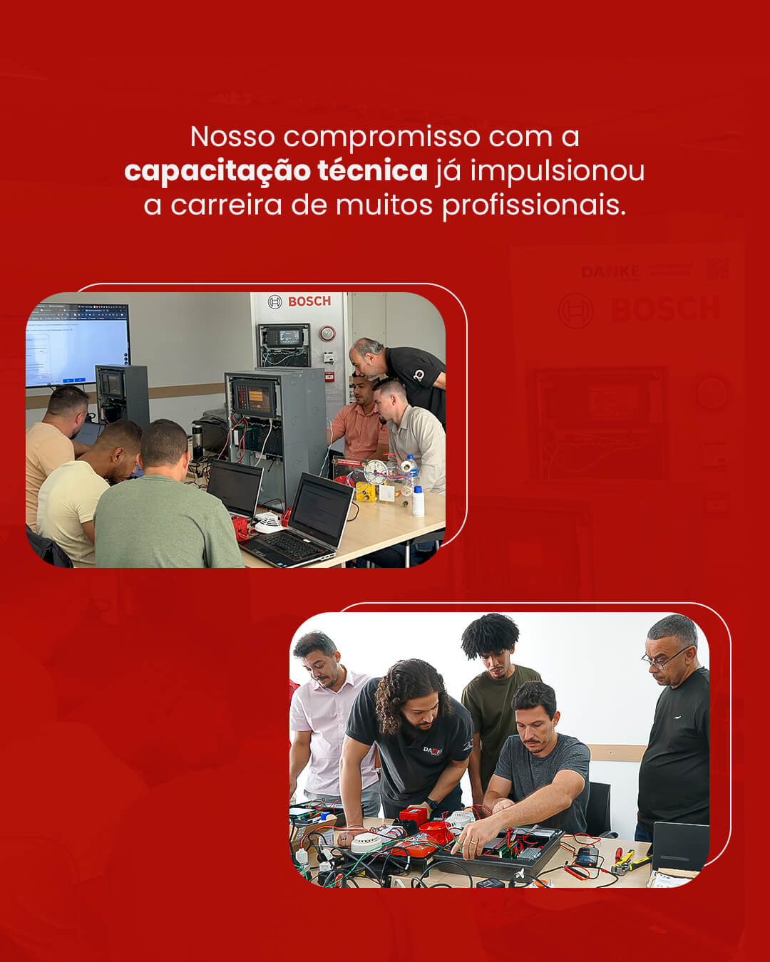 Profissionais e integradores participando de treinamento técnico presencial e prático de sistemas de incêndio na Danke.
